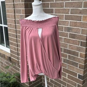 Anthropologie Lazy Sundays Mauve Off-Shoulder Blouse